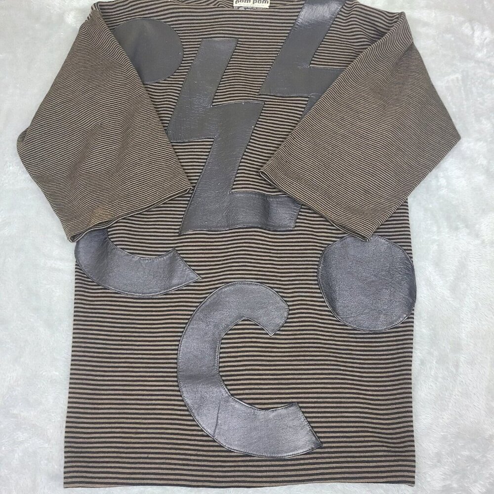 Pom‎ Pom Frank Owen Vintage Sweater Wool Leather Batwing Sleeve Brown Black Sz S